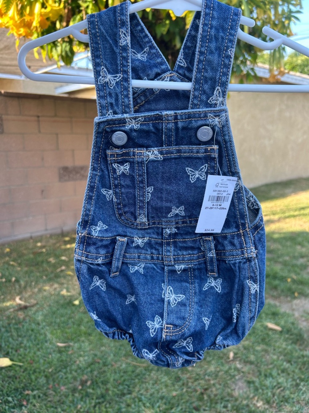 Old Navy Blue Denim Butterfly Print Girls' Overalls